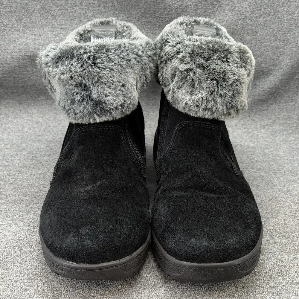 Khombu Jessica Women's Boots Size 7M Black Suede Faux Fur Trim Ankle Winter Zip